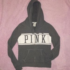 PINK grey zip up hoodie 🖤🖤